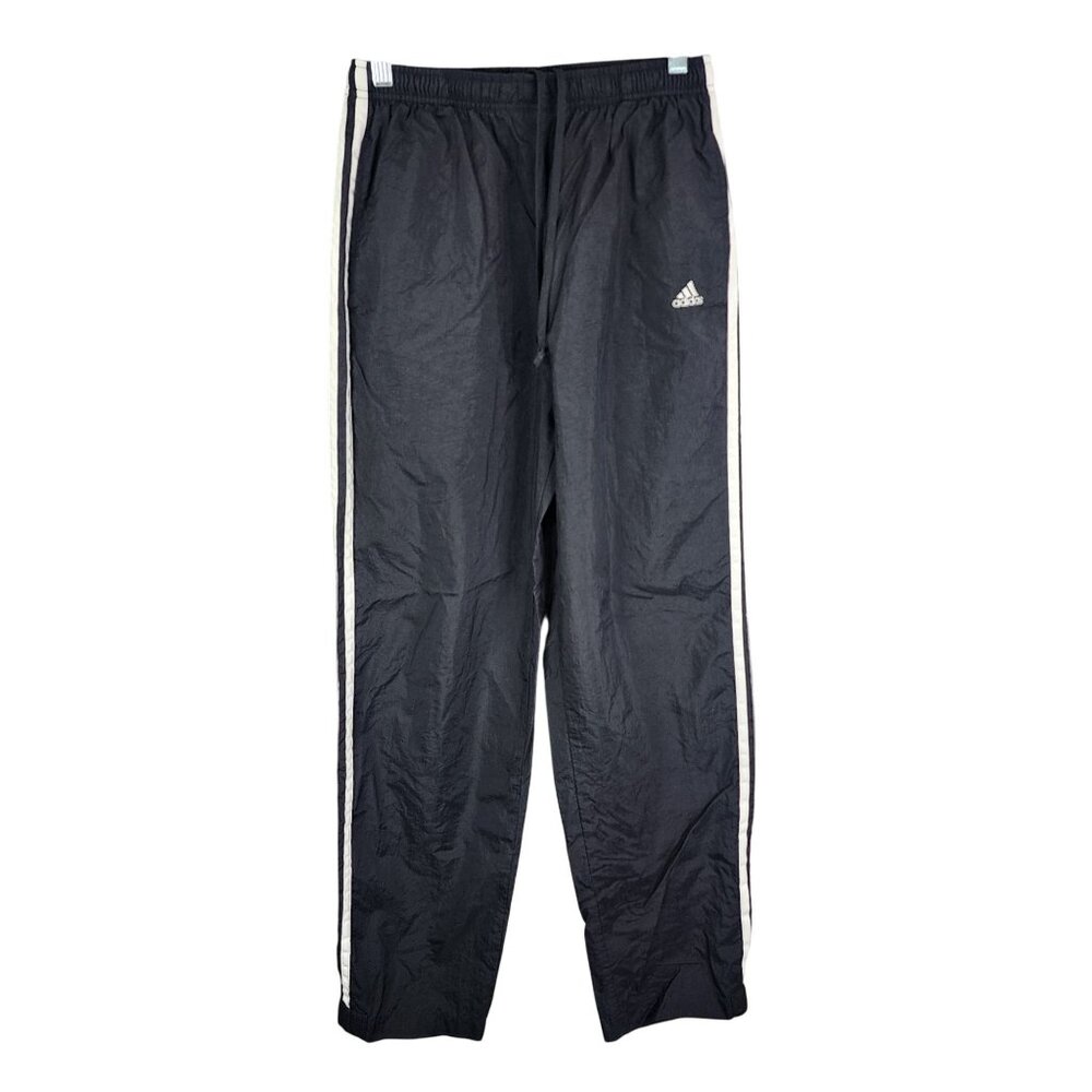 Mens Vintage Adidas Black Nylon Track Pants Drawstring Windbreaker Size M